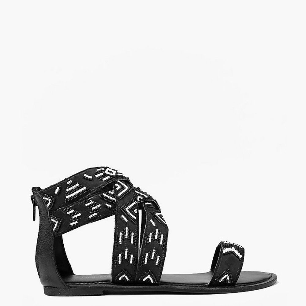 NEW in box Mia Black Multi Strap Beaded Sandal